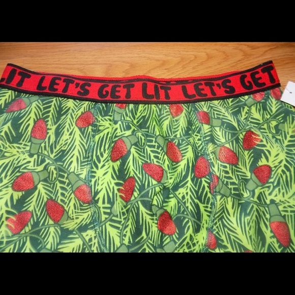 Men’s Christmas Holiday Boxer Briefs Let’s Get Lit Green Red New Mad Engine - Picture 2 of 3